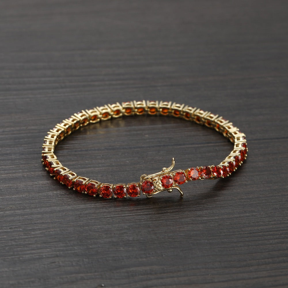 4mm red zirconium single row tennis bracelet women's jewelry hip-hop Tennis bracelet