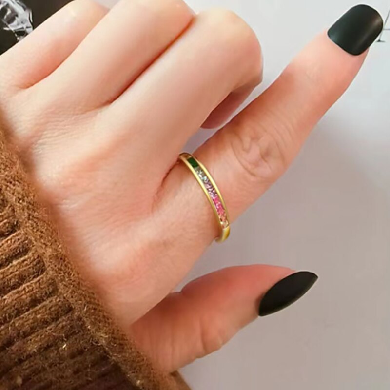 1 PC Silver Color Multicolor Zircon Ring For Women Couples Trendy Personality Square Geometric Jewelry Accessories Gifts