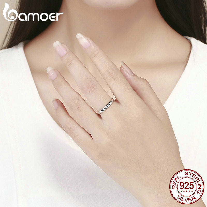 BAMOER 925 Sterling Silver Stackable Dog Cat Footprints Finger Rings for Women Wedding Ring Jewelry Valentine's Day GIFT SCR445