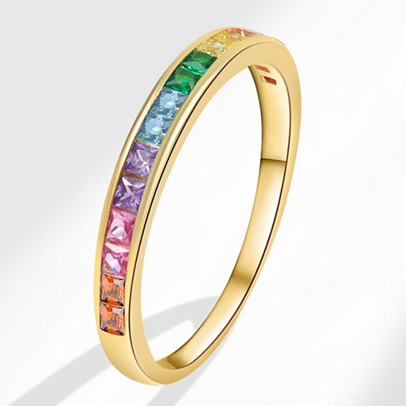 1 PC Silver Color Multicolor Zircon Ring For Women Couples Trendy Personality Square Geometric Jewelry Accessories Gifts