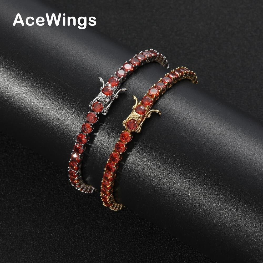 4mm red zirconium single row tennis bracelet women's jewelry hip-hop Tennis bracelet