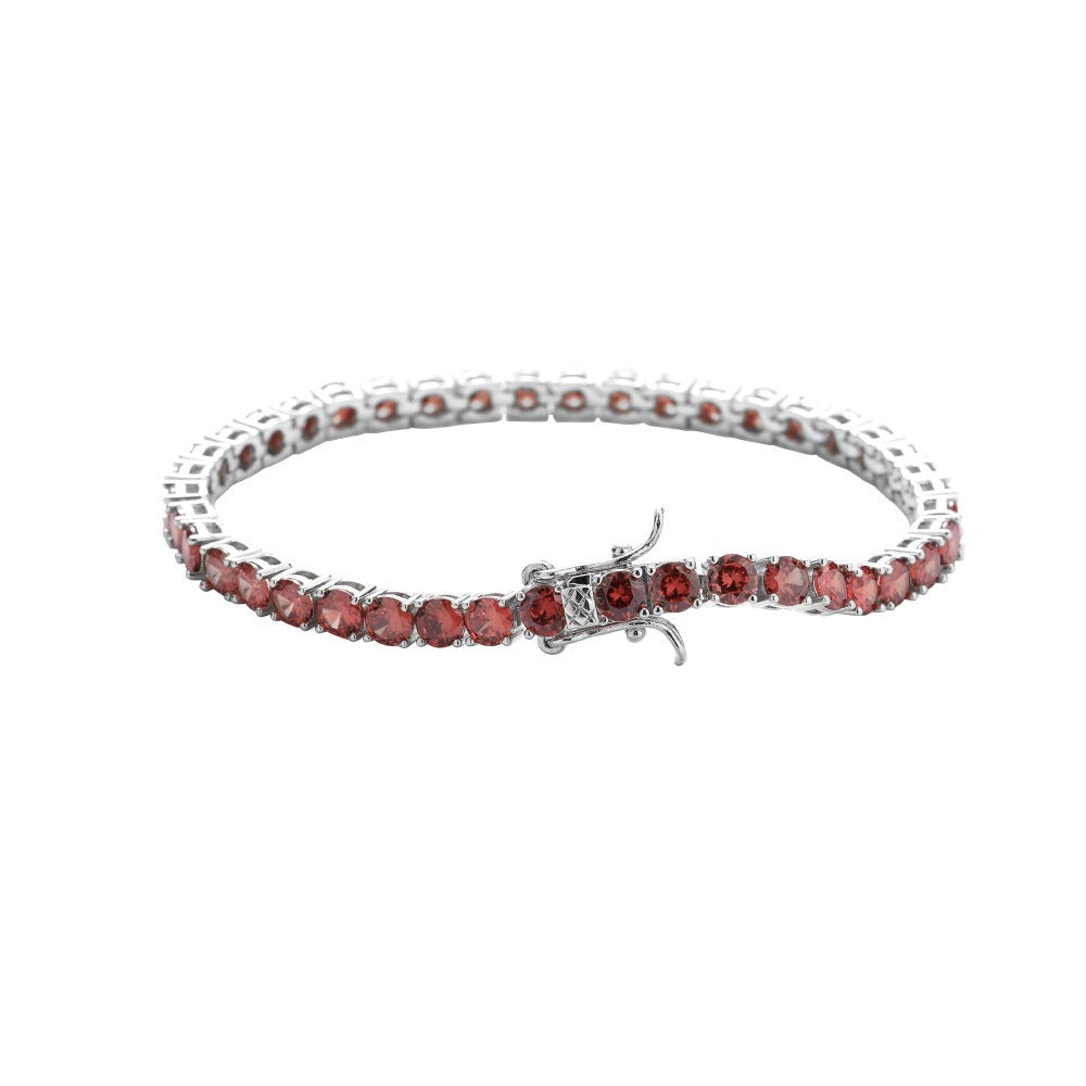 4mm red zirconium single row tennis bracelet women's jewelry hip-hop Tennis bracelet