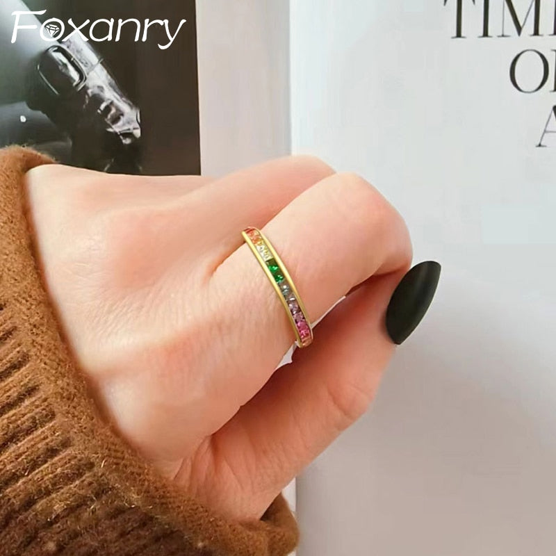 1 PC Silver Color Multicolor Zircon Ring For Women Couples Trendy Personality Square Geometric Jewelry Accessories Gifts