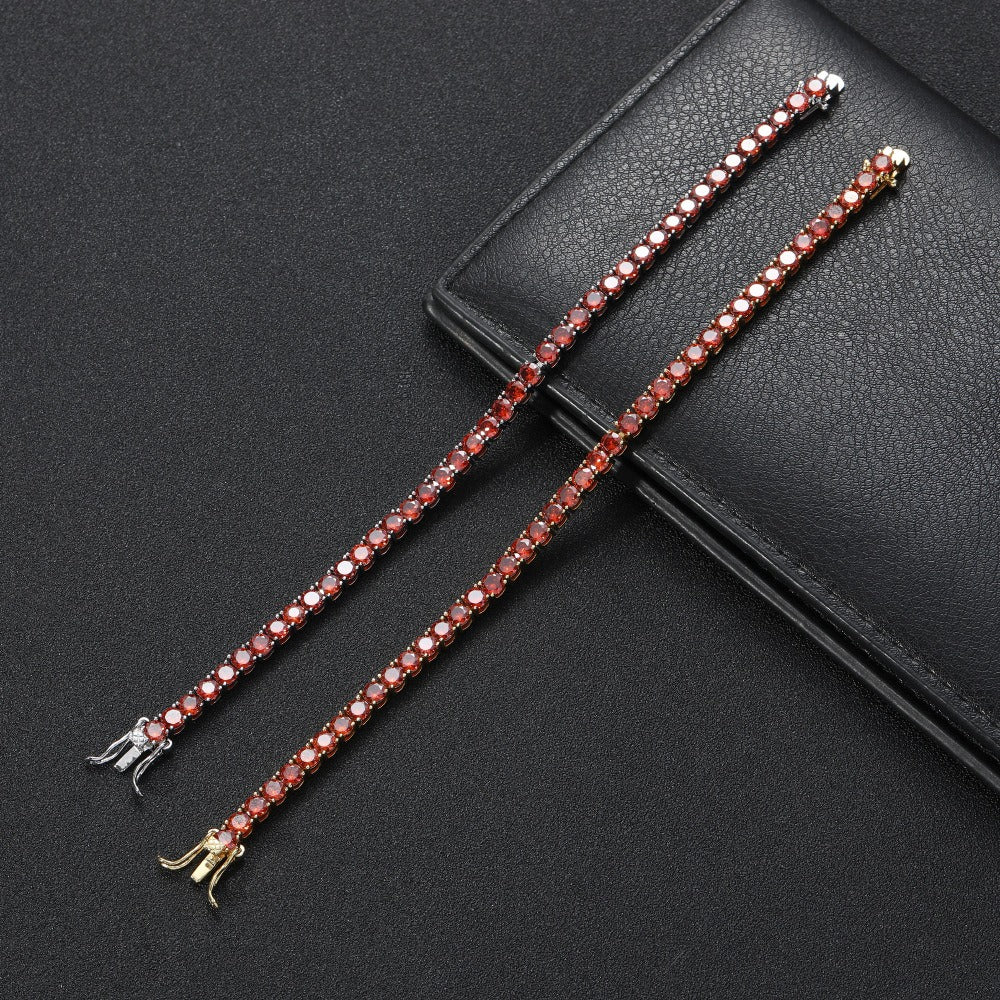 4mm red zirconium single row tennis bracelet women's jewelry hip-hop Tennis bracelet