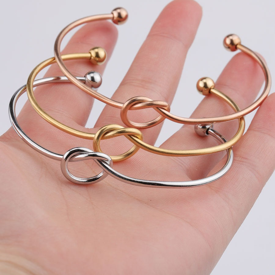 2mm thick stainless steel heart knot bracelet with peach heart shaped opening bracelet bracelet